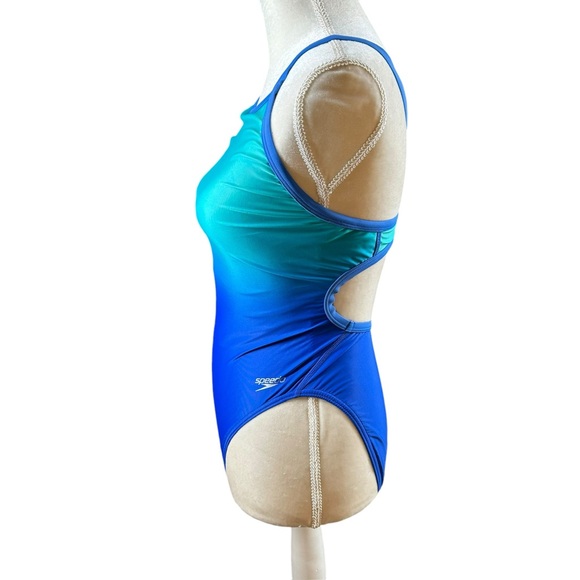 Speedo Women’x 12/38 Blue Ombre one Piece Swimsuit Swim Powerflex Eco Beach Pool - Picture 3 of 16